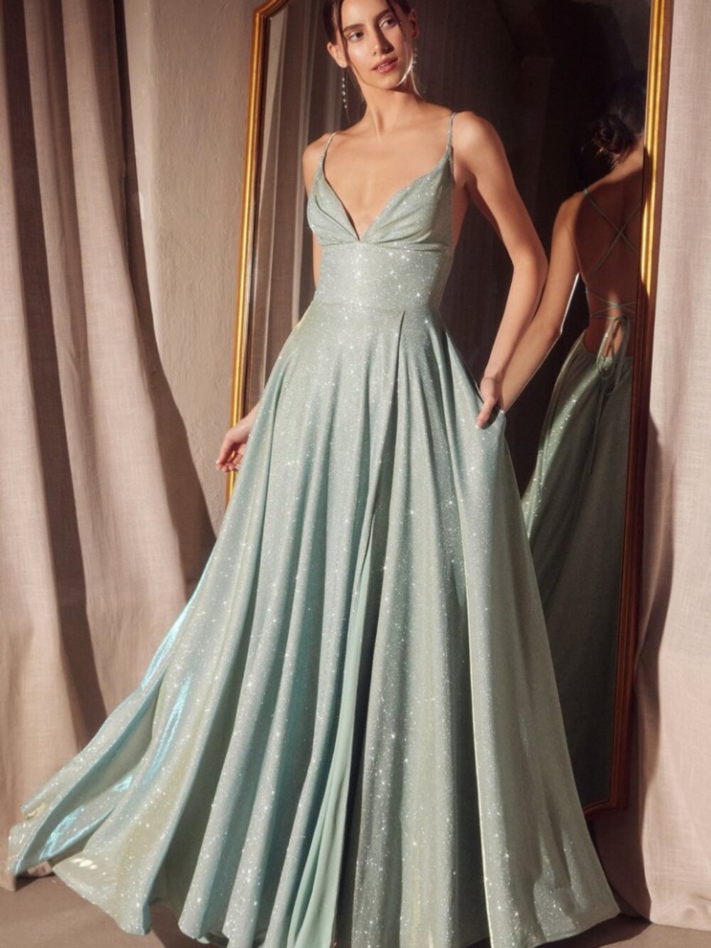 NEW SAGE Evening Gown Floor Length Formal Elegant Stunning T214